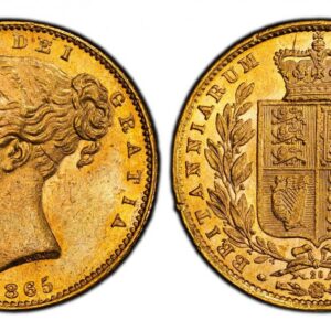 World Coins ("GREAT BRITAIN. Victoria. (Queen, 1837-1901). 1865 AV Sovereign. PCGS MS63. VICTORIA DEI GRATIA. Head left / BRITANNIARUM REGINA FID: DEF:. Die number below wreath. KM 736.2; SCBC-3853. Die #26. Please use this link to verify the PCGS certification num)
