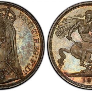 World Coins ("GREAT BRITAIN. Victoria. (Queen, 1837-1901). 1887 AR Crown. PCGS MS65. London. Edge: Reeded. VICTORIA D:G: BRITT: REGINA: F:D:. Bust left wearing small crown and veil / St. George slaying dragon right. KM 765; SCBC-3921; Dav.-107. Please use this link )