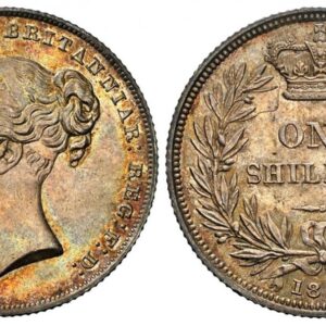 World Coins ("GREAT BRITAIN. Victoria. (Queen, 1837-1901). 1854 AR Shilling. NGC MS65. VICTORIA DEI GRATIA BRITANNIAR: REG: F: D:. High relief bust, left / Crown above denomination within wreath. KM 734.1; SCBC-3904. Without die number. Very rare date. Please use t)